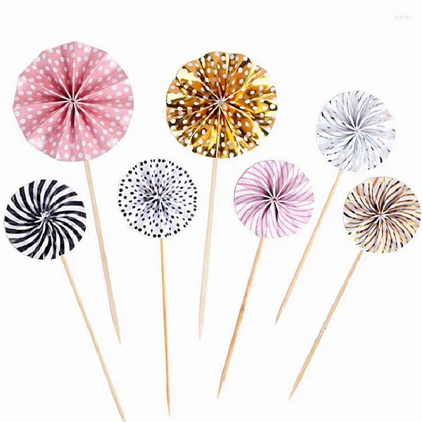 Forniture per feste Mini ventaglio di carta Cake Topper Cupcake Toppers Bambini Compleanno Baby Shower Decorazione Bandiere Bomboniera