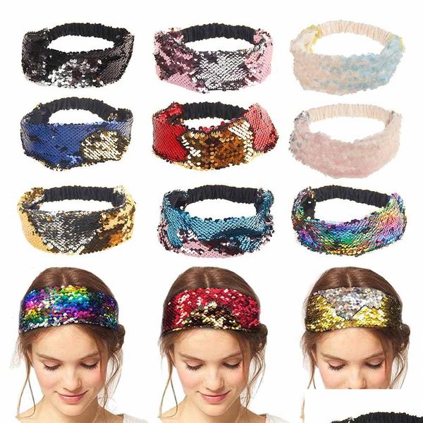 Tiaras 10 cores lantejoulas reversíveis sereia para mulheres bandanas de cabelo de luxo moda feminina lenço de cabelo joias acessórios dr dhmk3