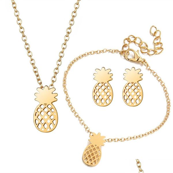 Брусные серьги ожерелье моды ананасовые ювелирные украшения наборы пустых фруктовых подвесных наборов браслета