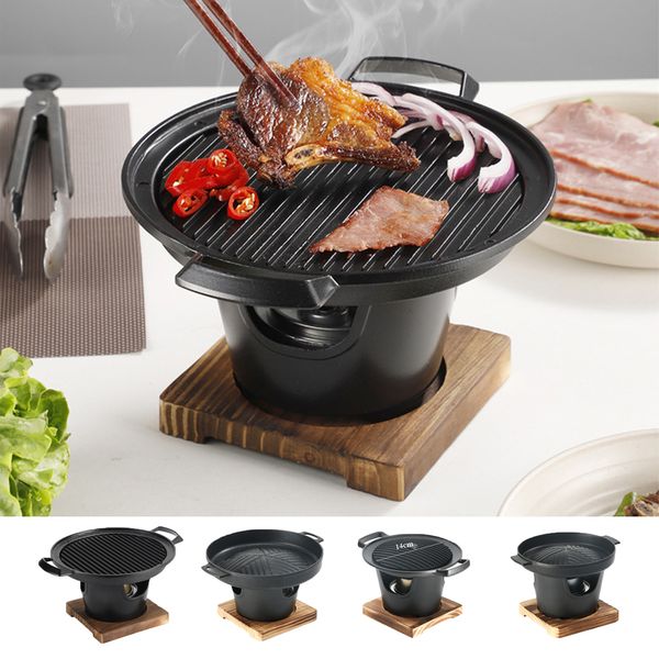 Churrasqueiras Mini Churrasqueira Forno Grelhador Japonês Sem Fumaça Alcoólico Fogão Moldura De Madeira Assar Carne Ao Ar Livre Ferramentas 2305706