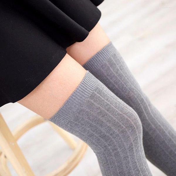 Frauen Socken PEONFLY Herbst und Winter vertikale Streifen lange Röhre Kniemanschette Anti-Rutsch-Strümpfe Oberschenkel hohe dicke Strumpfhose