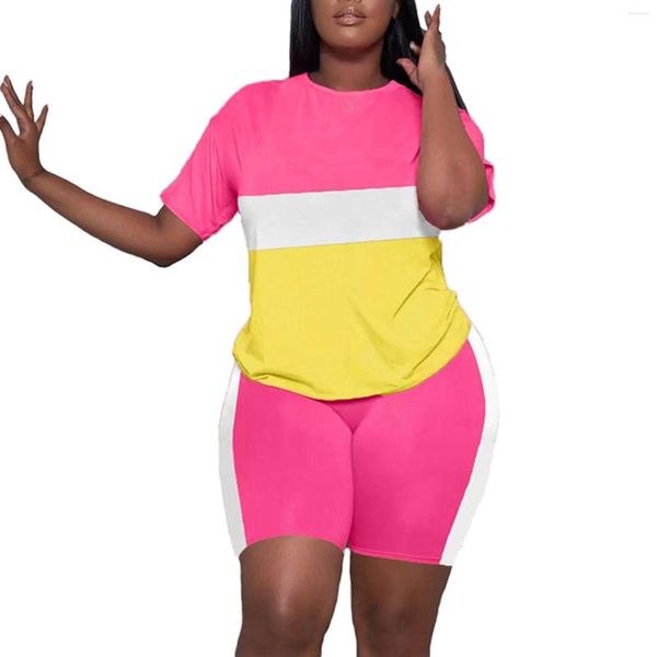 Etnik Giyim Kadınlar Colorblock Yuvarlak Boyun Gevşek Elbise Kısa Kollu Şort Set İki Parçalı Yüzme