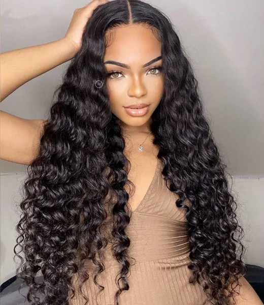 Recool Loase Deep Wave Blueless Front Front Human Hair Wig Swiss HD кружевной парик Бразильский износ Go