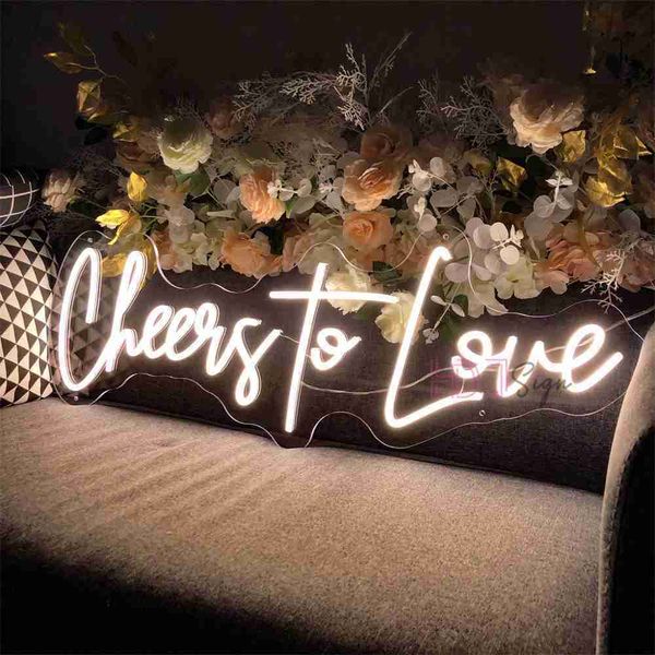 Luci di nozze Cheers To Love Led Estetica Camera Wall Hanging Neon LED Sign per regali di decorazioni per feste HKD230706