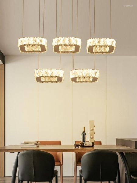 Pendelleuchten LED Moderne minimalistische Licht Luxus Kristall Kronleuchter Restaurant Bar Esszimmer kreative quadratische Lampe