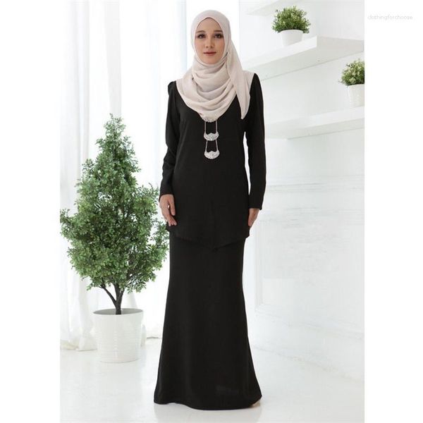 Etnik Giyim Abaya Müslüman Giysileri Setler Kadın Tam Kollu Uzun Üstler Takım Elbiseler 2023 Moda Katı Sıradan Etekler İslam Kıyafetleri