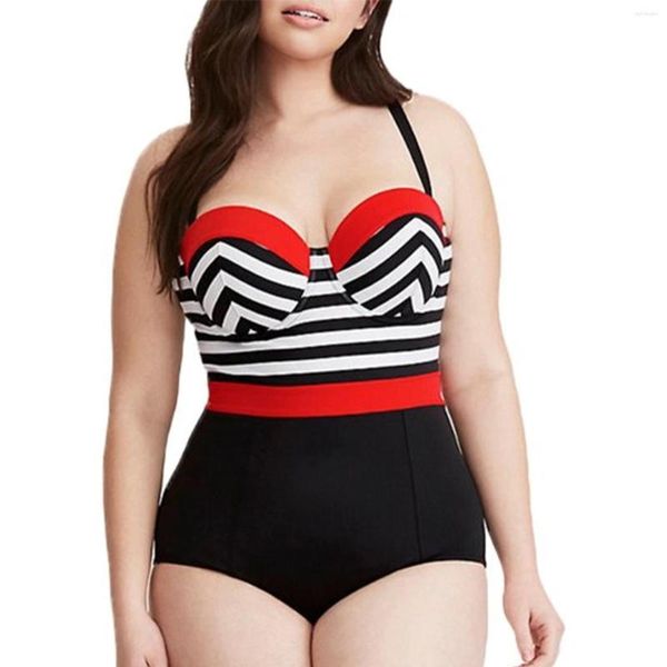 Roupa de banho feminina maiô de barriga fina com listras largas no peito na Europa Praia acolchoada brasileira para mulheres cintura alta maiô feminino