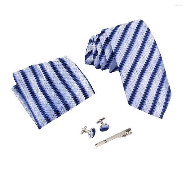 Fliegen Ikepeibao Marineblau Männer Paisley Krawatte Sets Einstecktuch mit Metallmanschettenknöpfen Clip Grau Anzug Zubehör Hombre