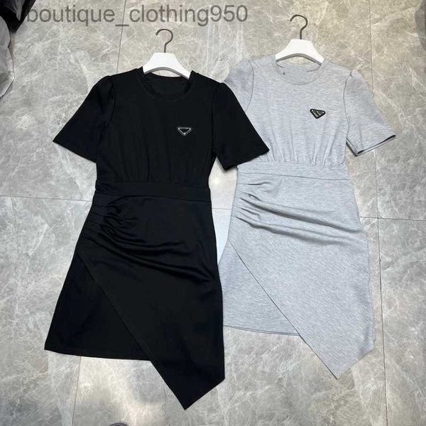 Vestidos casuais de grife para mulheres vestido de manga curta com bainha irregular com charme feminino cintura fina e saia enrolada nas nádegas verão