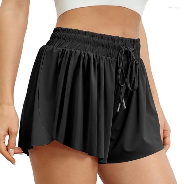 Shorts Feminino Cor Sólida Confortável de Usar Super Respirável Estilo Jovem Tipo Solto Perna Larga Faixa Elástica na Cintura Academia