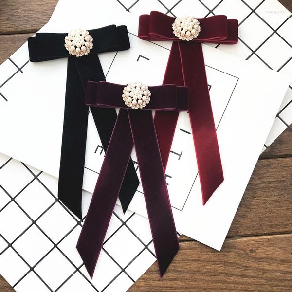 Bow Ties Vintage Tie Velvet Ladies kafa elmas şeridi püskül broş broş şık kızlar zarif mücevher yaka pim kız kravat hediyesi erkekler için