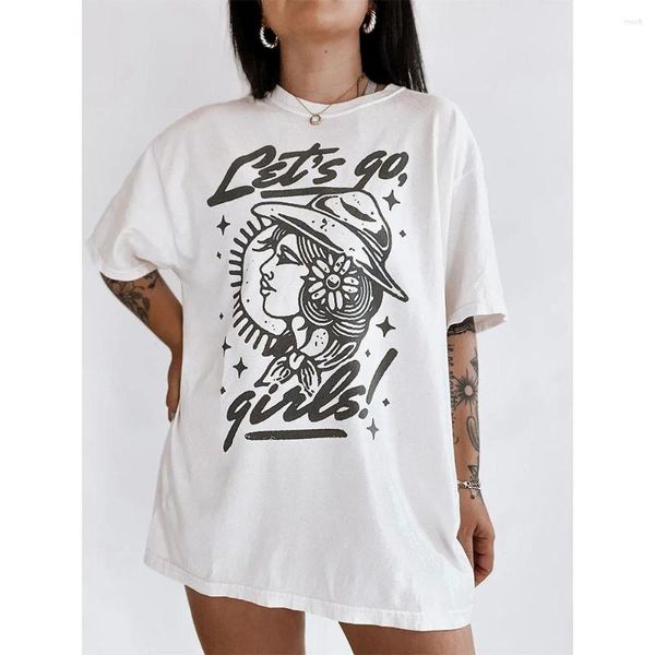 T-shirt da donna Lets Go Girls Musica country Stampa grafica Manica corta bianca Oversize Cotone spesso Top T-shirt stile vintage anni '80 anni '90