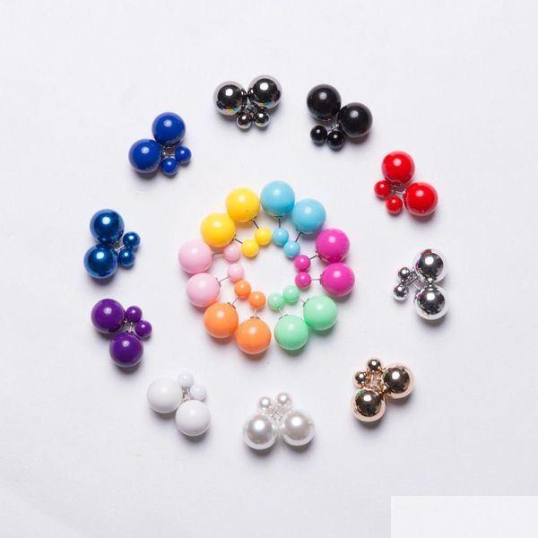 Stud Lovely Candy Colors Double Side Orecchini di perle Grandi orecchini a sfera piccola per le donne Ragazza Gioielli di moda Regalo in Bk Drop Delivery Dhr4W
