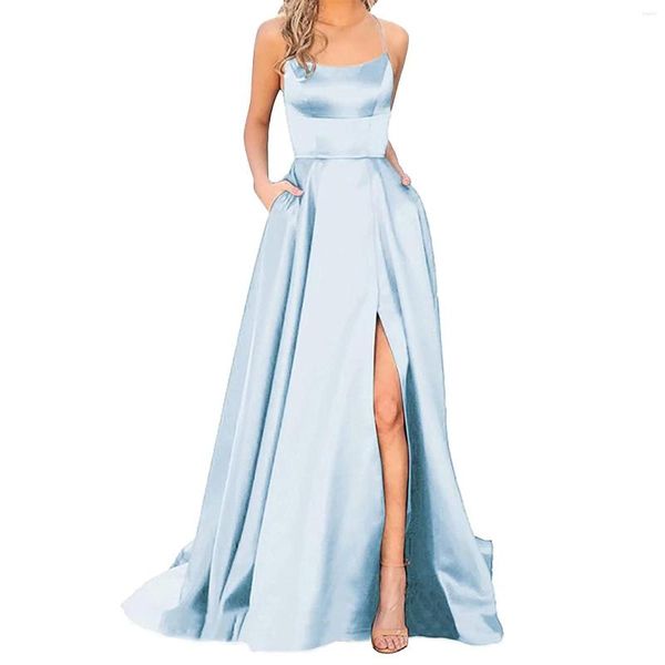 Abiti casual Light Blue Split Prom Long 2023 Elegant Women Party Night Formal Maxi Abito da sera senza spalline Vestidos Robe