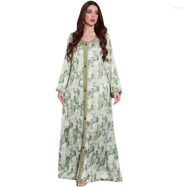 Roupas étnicas Ab223 Vestido de renda estampado feminino Oriente Médio Abaya Muslim Jalabiya Robe Vestidos formais Africano Para Mulheres Jilbab