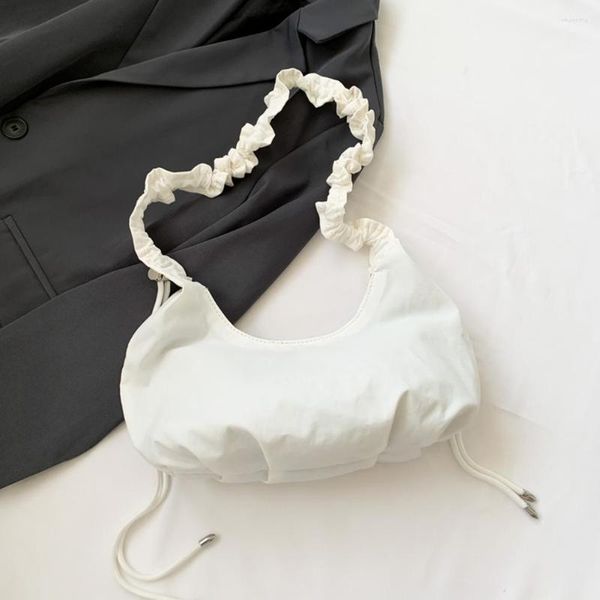 Bolsas de noite femininas de náilon versáteis plissadas com alça de ombro e cordão bolsas femininas sólidas franzidas bolsas fashion retrô