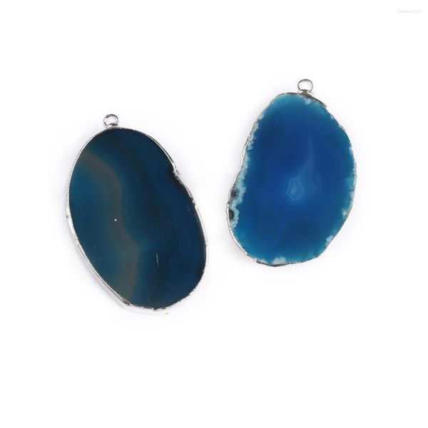 Collane con ciondolo Ciondoli in pietra naturale Fetta placcata in nastro Agate blu per gioielli di moda che fanno regali per collana da donna fai-da-te