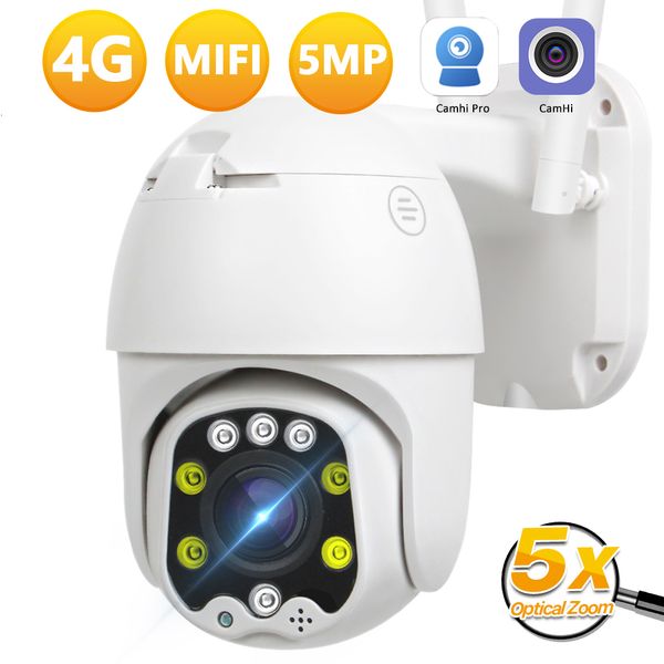 IP -камеры 4G -карта камера Wi -Fi 5MP Security IP -камера 5x оптическая Zoom Wireless PTZ CCTV CCTV наружное наблюдение P2P Camhi App 230706