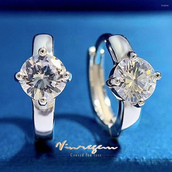Серьги обруча Vinregem 18k белого золота круглый порез 5mm Lab Sapphire Gemstone 925 Серебряное серебро серебряные украшения для женщин оптом