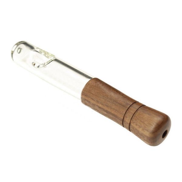 New Natural Walnut Wood Tip Tubi di vetro spesso Dry Herb Tabacco Filtro Ciotola Cucchiaio Handpipes Portatile fatto a mano Fumo di sigaretta Tubo di supporto in legno DHL