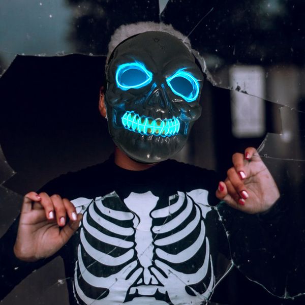 Другие игрушки Halloween Cosplay Neon Perge Mask Light Up Светодиод Сторог Сторона Сторона El Wire для костюма 230705