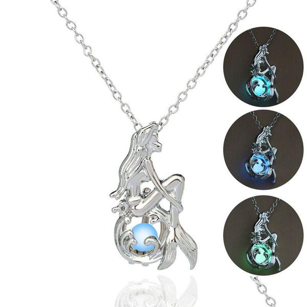 Medaglioni Lusso Glow In The Dark Mermaid Collane Incandescente Hollow Pearl Cage Collana con pendente per le donne Ladies Fashion Gioiello luminoso Dhuol