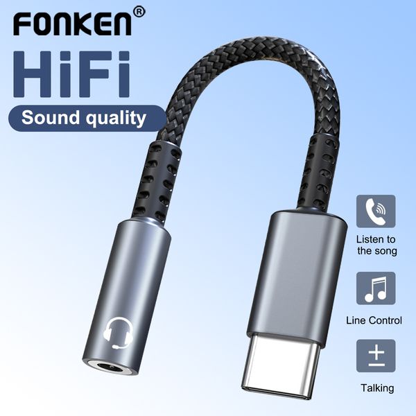 USB C para fone de ouvido de 3,5 mm Conversor de adaptador de áudio digital tipo C DAC HiFi para Android 3,5 mm para Xiaomi Redmi Samsung Pixel acessório