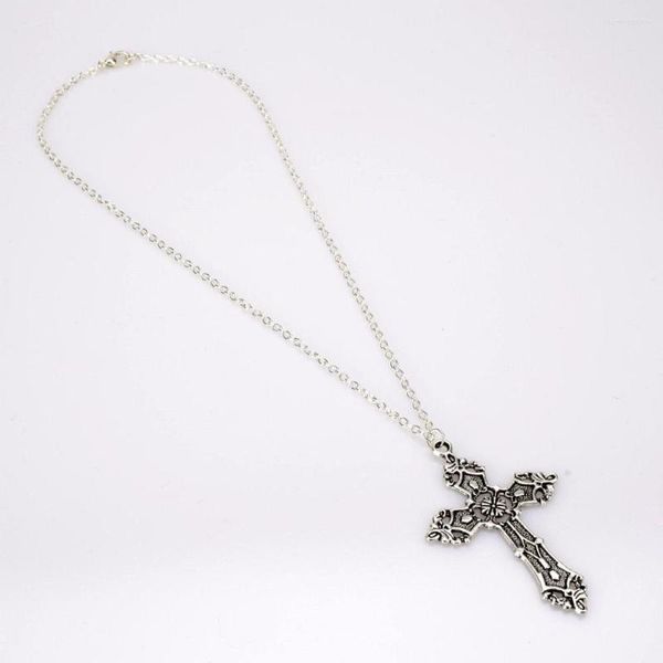 Collane con ciondolo semplice classico moda croce argento antico colore ragazza corta gioielli a catena lunga per le donne