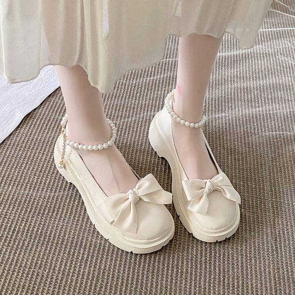 Sapatos sociais Bombas femininas Sapatos de outono femininos Sweet Bow-knot Shoes Mary Jane Shoes Strring Bead Lolita Shoes Fashion Platform Shoes 230705