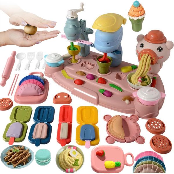 Modellazione di pasta di argilla Stampo di plastilina Piggy Noodle Machine Gioco di famiglia Doh House Toy Set Plastica colorata Gelato fai da te Giocattoli per bambini 230705