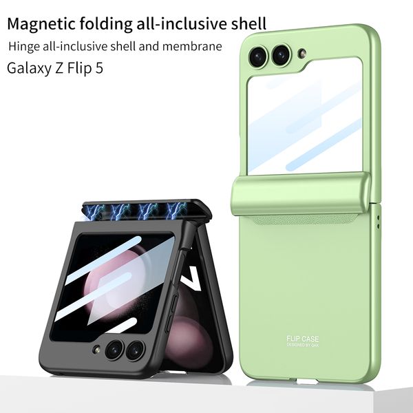 Estojos rígidos foscos para Samsung Galaxy Z Flip 5 estojo magnético com dobradiça e película protetora com película protetora