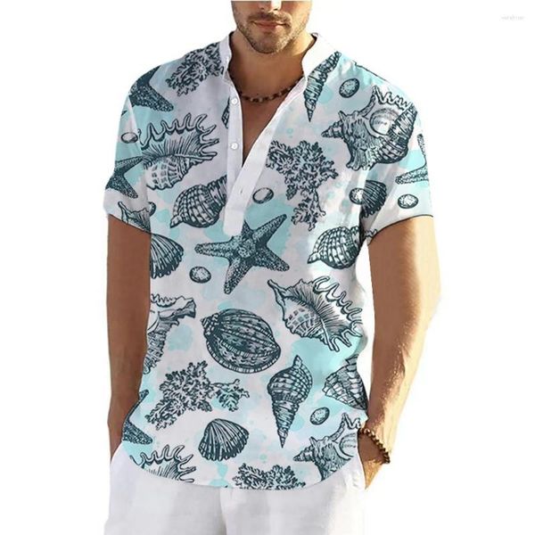 Camisas casuais masculinas Camisa masculina estrela do mar estampas 3d diariamente manga curta botão top roupas verão havaiano gráfico simples