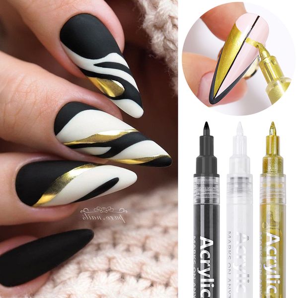 Gel para Unhas 1 Pç Caneta Graffiti para Arte em Unhas Preto Ouro Cor Gel UV Verniz Design Dot Painting Caneta Delineador Pincel para Unhas DIY Flower Tools 230706