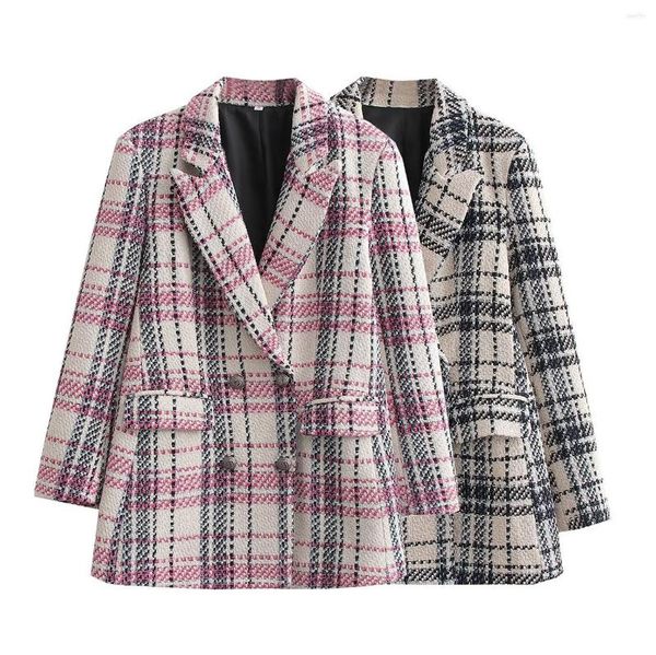 Ternos Femininos Blazer de Alfaiataria Feminino Casaco Pico de Cão Duplo Seio Feminino Longo Casacos Femininos Chic Coletes Femininos Designer de Roupas