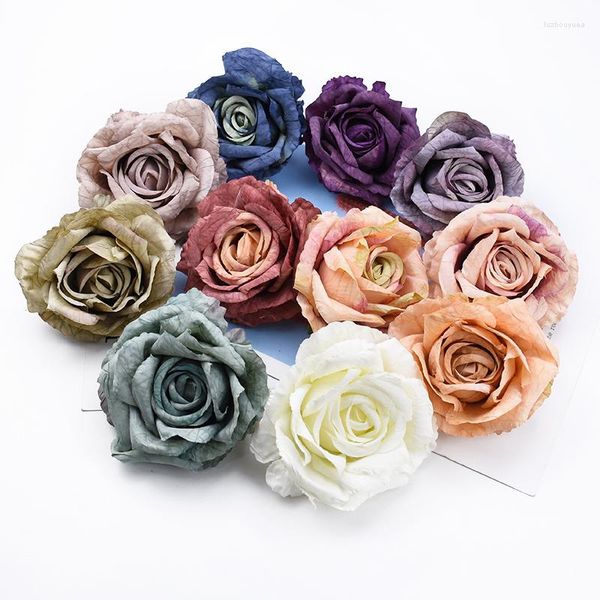Flores decorativas 50/100 peças por atacado decorações de natal artificiais para casamento em casa acessórios de noiva apuramento cabeça de rosas de seda