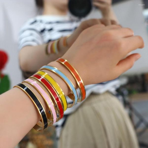 Armreif Bunte Emaille-Edelstahlarmbänder Armreifen für Frauen Klassischer Manschettenschmuck Einfache Pulseras