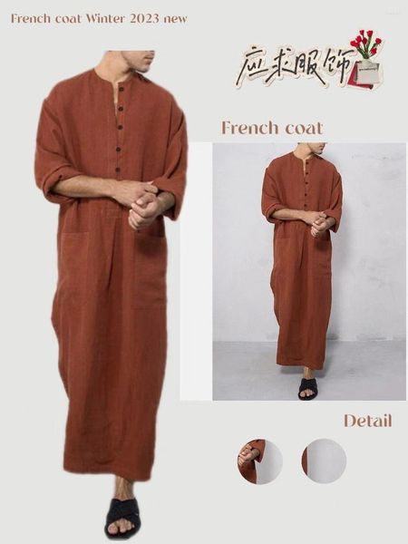 Abbigliamento etnico Moda musulmana Thobe Jubba Abito da uomo a maniche lunghe Caftano arabo saudita Ropa Arabe Abito islamico