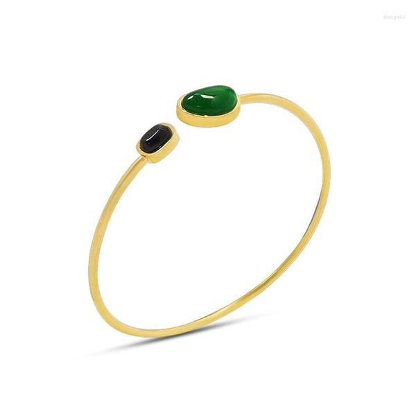 Bangle Fashion Green Color Agate Stone Mounts Bracelets для женщин шарм из нержавеющей стали мужчины браслеты Boho Jewelry