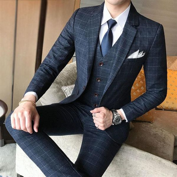 Blazer Pants Vest Men Suit 3 Piece Set Boutique Boutique Rattice Groom Groom Swedding From