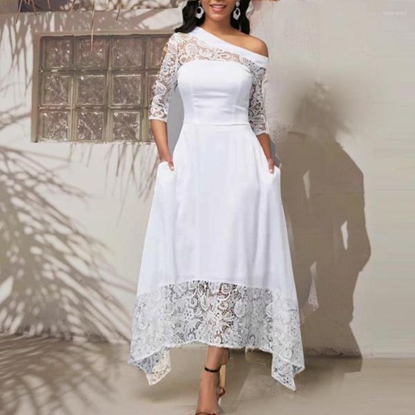 Abiti casual OTEN Scava fuori il vestito irregolare dalla spalla fredda Donne sexy Lungo damigella d'onore Pizzo trasparente all'uncinetto Bianco Maxi Vestidos De Dama