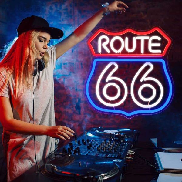 Route 66 Tarihi ABD Yüksek Yolu Akrilik LED HOOM DEMOR Oyunu Odası Duvar İşareti Partisi Işık Bar Neon HKD230706