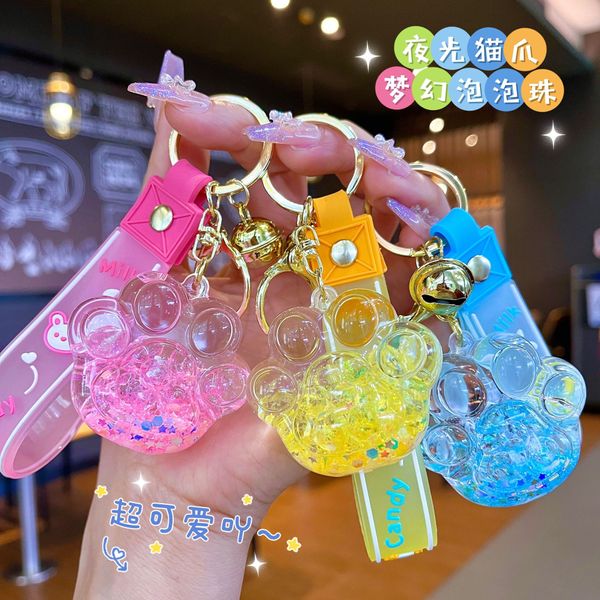 Nightglow Bubble Boncuklar Cat Claw Keychain Creative Quicksand ve Şişe Anahtarlık Kadın Çanta Kolye Araba Keychain Küçük Mücevher Sevimli Hediye Toptan Satış