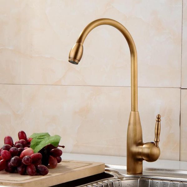 Küchenarmaturen Vidric Wasserhahn mit Antik-Messing-Finish, Bronze, Einhebelmischer und Kaltwasser-Waschtischarmatur, 360 drehbare Badezimmer-Mischbatterien