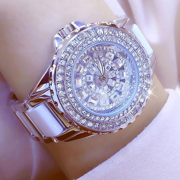 Armbanduhren Luxus Stil Silber Diamant Uhr Frauen Marke Top Mode Strass Zifferblatt Wasserdichte Edelstahl Damen Uhren 2023