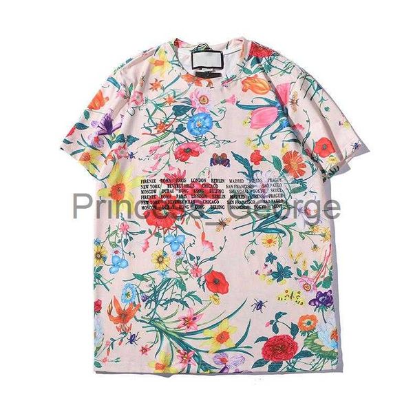 Camisetas masculinas de verão masculinas femininas novas camisetas de moda com letras respiráveis de manga curta tops masculinos com flores camisetas por atacado x0706