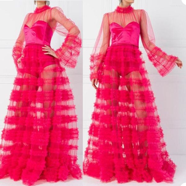 Vestidos de festa para gestantes baile de formatura gola alta manga comprida robe para ensaio fotográfico ou chá de bebê feito sob medida maternidade tule fofo