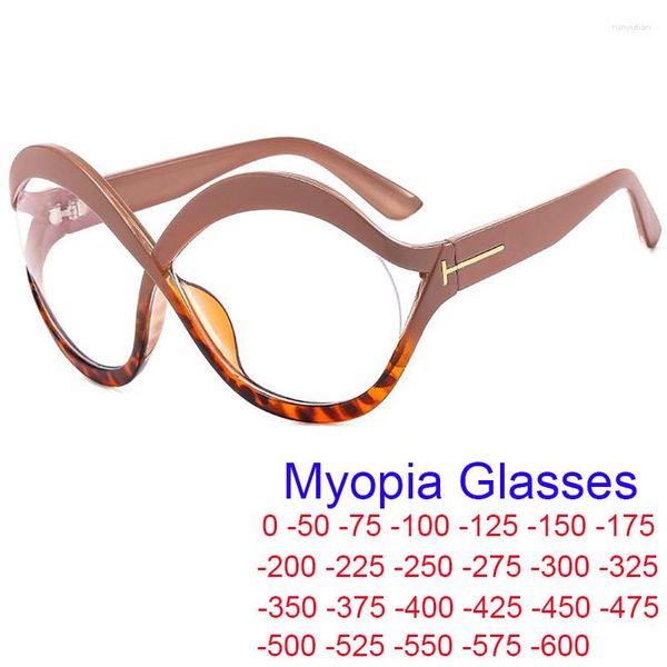 Güneş gözlükleri bitmiş kadınların miyop gözlükleri büyük boy oval çerçeve mavi ışık engelleme gözlükleri marka moda yakın görünümlü 0 ila -6.0