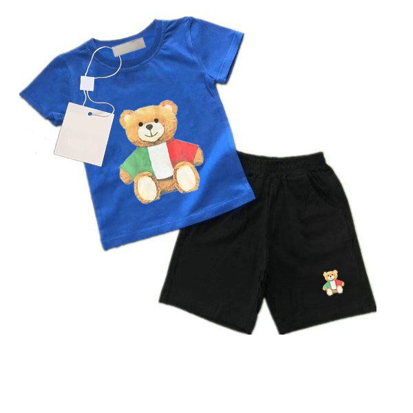 Spot ürünleri yeni tasarımcı çocuk giyim setleri klasik marka bebek erkek ve kız kıyafetleri takım elbise moda mektubu kısa kollu takım elbise çocuk kıyafetleri 5 renk