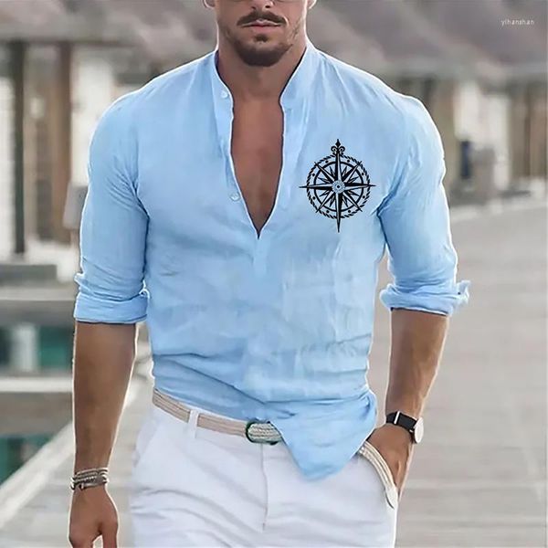 Camisas casuais masculinas soltas camisa de manga comprida para homens tops streetwear vintage gráfico pulôver masculino moda outono gola alta