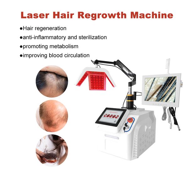 Apparecchiatura di bellezza professionale 650nm Laser a diodi a basso livello Macchina per la ricrescita dei capelli Luce rossa Trattamento anti-perdita di capelli Rilevazione del cuoio capelluto Analizzatore indolore